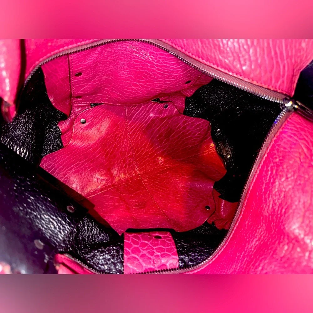 Jimmy Choo XL Tote Lockett -RARE-Cerise-Pebbled Leather AUTHENTIC JIMMY CHOO - Picture 10 of 16